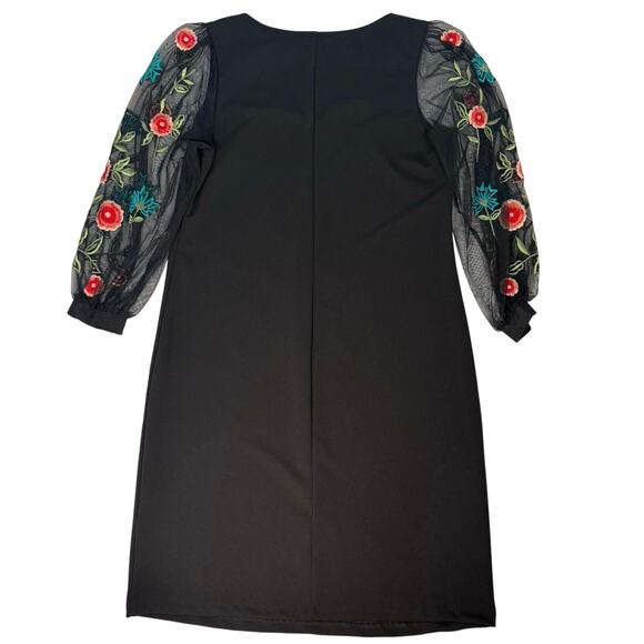 Zapelle Black Dress 1X Sheer Floral Embroidered Sleeve Midi Plus 18W - Picture 6 of 9